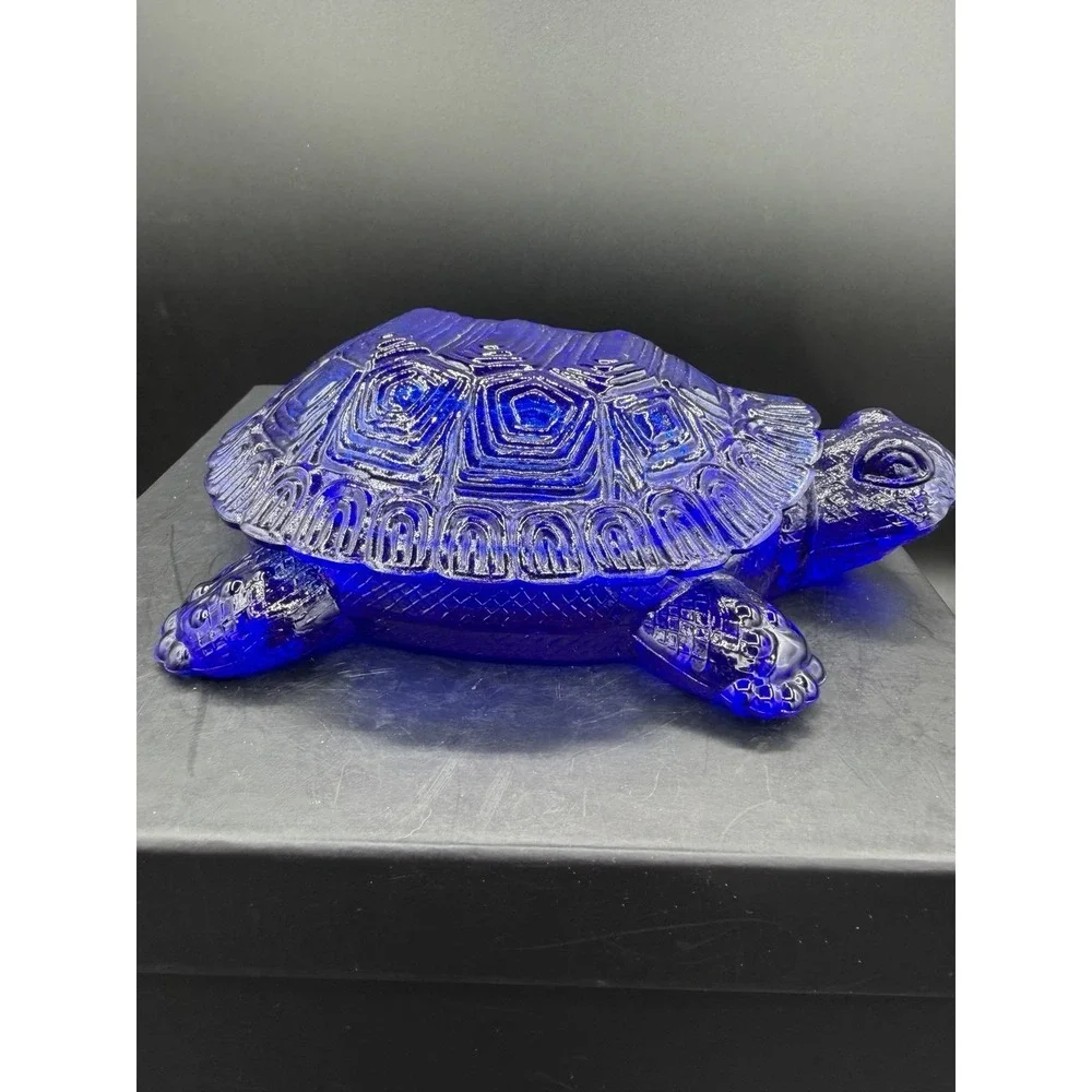 Vintage Cobalt Blue Presser Glass Turtle Trinket Box/ Ring Dish